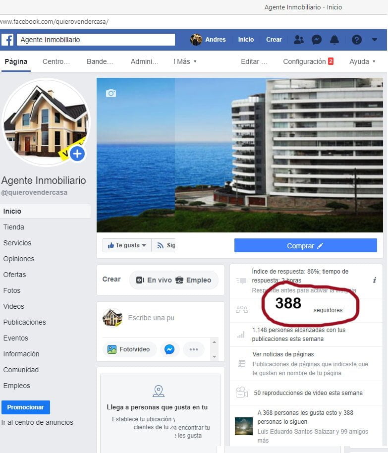 página de empresa de facebook para inmobiliarias